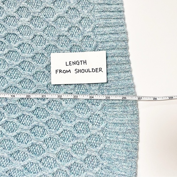 Talbots Honeycomb High-Low Mock Neck Sweater XL pastel blue cable knit casual - Picture 10 of 11